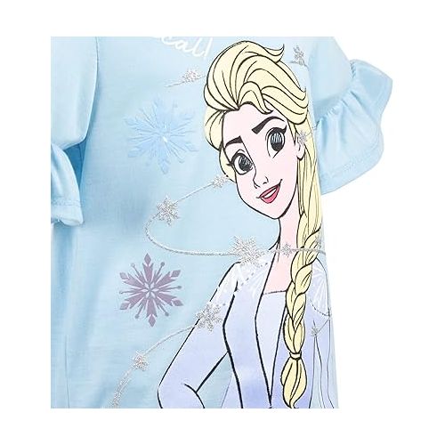 디즈니 Disney Princess Frozen Moana Little Mermaid Floral Girls T-Shirt & Leggings Outfit Set Toddler to Big Kid Sizes (2T - 14-16)