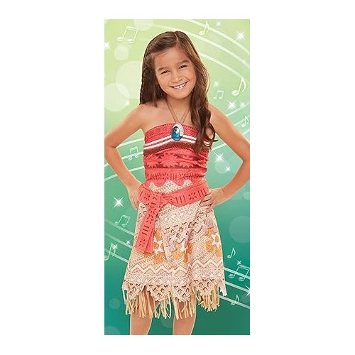 디즈니 Disney Princess Moana Dress Sing & Shimmer Musical Dress Up Outfit, Sing-A-Long to “How Far I'll Go” Perfect for Pretend Play & Dress Up - One Size - Fits Girls Ages 3-6 Years Old [Amazon Exclusive]
