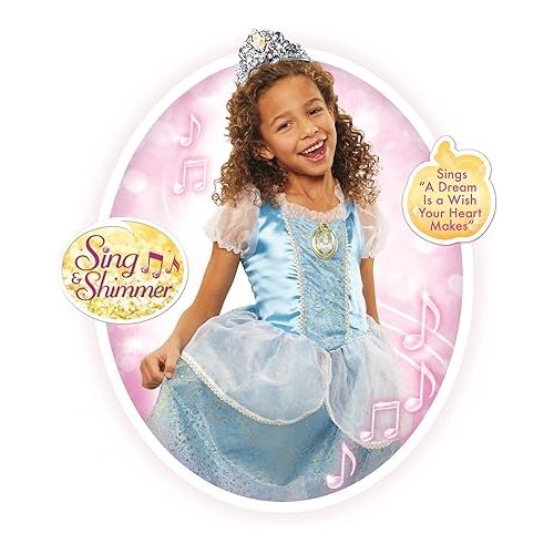 디즈니 Disney Princess Cinderella Costume, Sing & Shimmer Musical Sparkling Dress, Sing-A-Long to “A Dream is A Wish Your Heart Makes” Perfect for Party, Halloween or Dress Up [Amazon Exclusive]