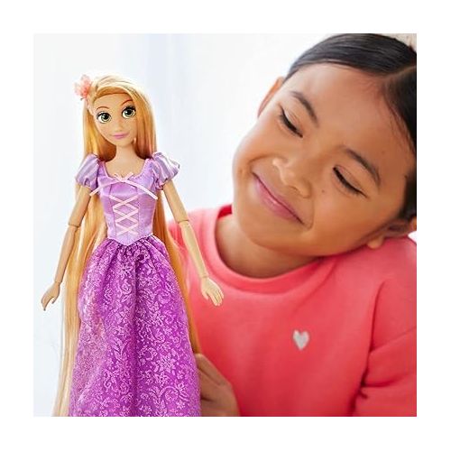 디즈니 Disney Store Official Princess Rapunzel Classic Doll for Kids, Tangled, 11 ½ Inches, Includes Brush with Molded Details, Fully Posable Toy in Glittering Outfit - Suitable for Ages 3+