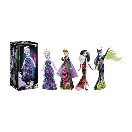디즈니 Disney Princess Villains Black and Brights Collection, Fashion Doll 4 Pack, Disney Villains Toy for Kids 5 Years Old and Up (Amazon Exclusive)