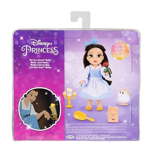 디즈니 Disney Princess Belle Doll Be Our Guest Petite Belle Doll with Mrs. Potts & Lumiere, in Yellow Ball Gown and Blue Village Dress Fashions