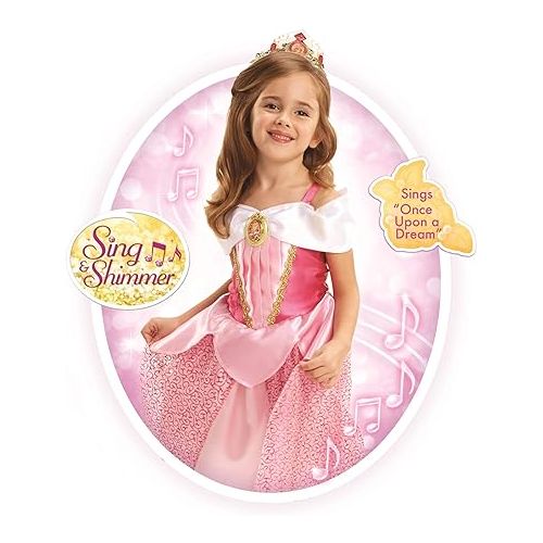 디즈니 Disney Princess Aurora Dress Costume, Sing & Shimmer Musical Sparkling Dress, Sing-A-Long To “Once Upon A Dream” Perfect for Party, Halloween Or Pretend Play Dress Up [Amazon Exclusive]