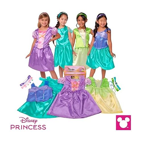 디즈니 Disney Princess Girls Dress Up Trunk - Rapunzel, Ariel, Tiana & Jasmine - 21 Pieces [Amazon Exclusive]