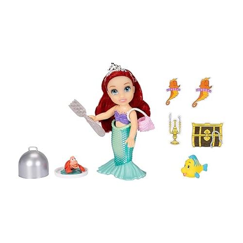 디즈니 Disney Princess Ariel Doll Sea to Land Petite Ariel Doll with Sebastian & Flounder, in Mermaid Tail and Pink Dress Fashions