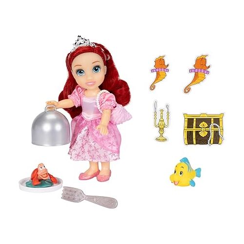 디즈니 Disney Princess Ariel Doll Sea to Land Petite Ariel Doll with Sebastian & Flounder, in Mermaid Tail and Pink Dress Fashions