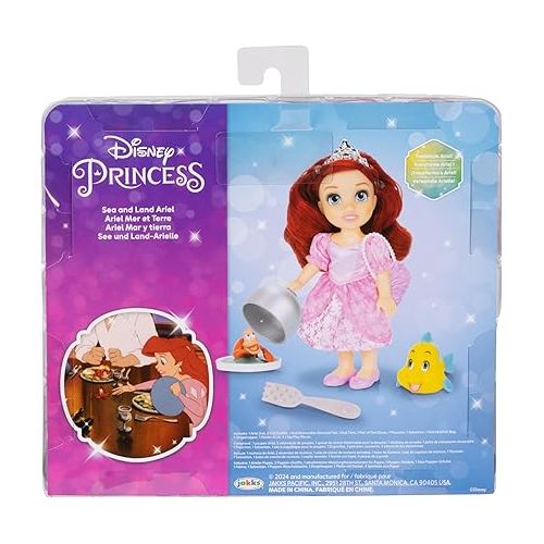 디즈니 Disney Princess Ariel Doll Sea to Land Petite Ariel Doll with Sebastian & Flounder, in Mermaid Tail and Pink Dress Fashions