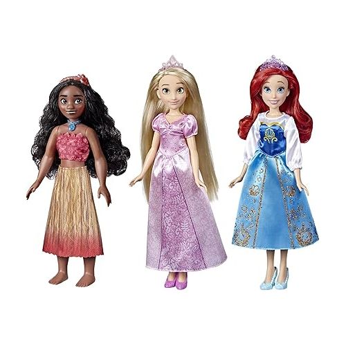 디즈니 Disney Princess Royal Fashions and Friends, Fashion Doll 3-Pack, Ariel, Moana, and Rapunzel, Toy for Girls 3 Years and Up
