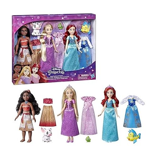 디즈니 Disney Princess Royal Fashions and Friends, Fashion Doll 3-Pack, Ariel, Moana, and Rapunzel, Toy for Girls 3 Years and Up