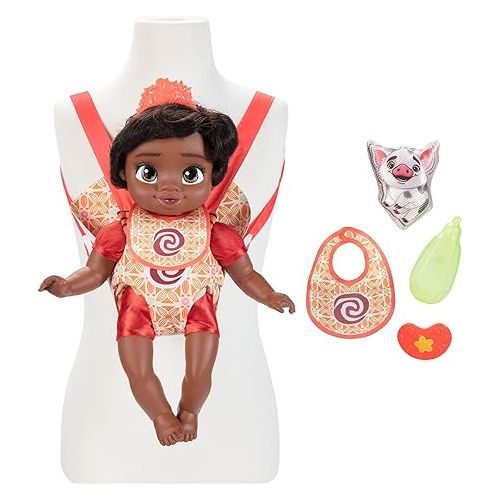 디즈니 Disney Princess Moana Baby Doll Deluxe with Tiara, Carrier, Plush Friend, Pacifier, Bib & Baby Bottle [Amazon Exclusive]