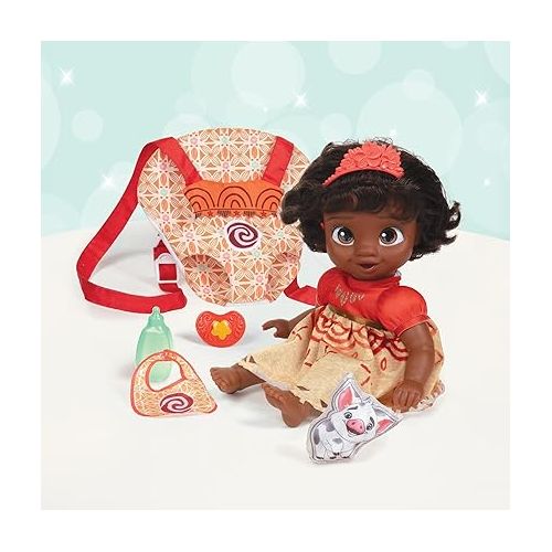 디즈니 Disney Princess Moana Baby Doll Deluxe with Tiara, Carrier, Plush Friend, Pacifier, Bib & Baby Bottle [Amazon Exclusive]