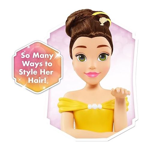 디즈니 Disney Princess Deluxe 14-inch Belle Styling Head with 12 Hair Styling Accessories, 13-pieces, Kids Toys for Ages 3 Up by Just Play
