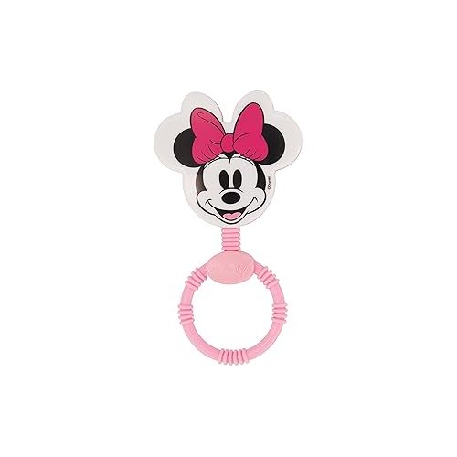 디즈니 2 Pack Disney Minnie Mouse Character Shape Rattle and Keyring Teether, Premium Toddler Birthday Toys, Infant Teething Toys, Great for Newborn Shower Gifts