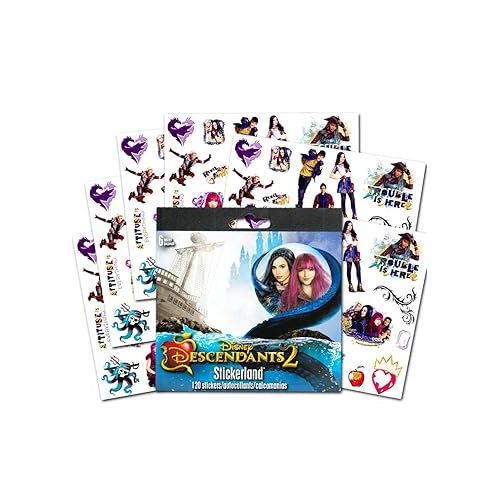 디즈니 Disney Descendants Stickers Party Pack Bundle - Over 240 Descendants Stickers with Bonus Tattoos (12 Sticker Sheets, Descendants Party Supplies)