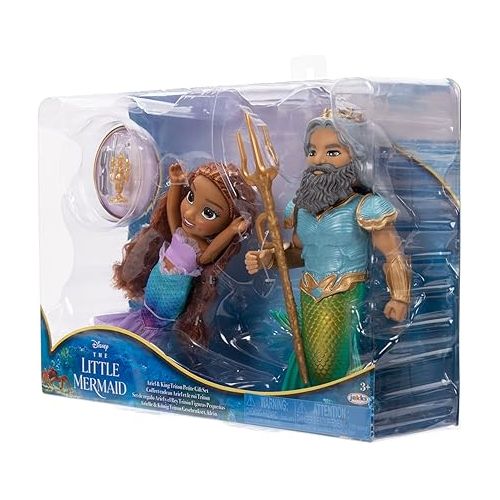 디즈니 Disney The Little Mermaid Ariel Doll and King Triton Petite Gift Set, 6 Inches Tall with Dinglehopper, Candelabra and King Triton’s Trident Accessory Toys