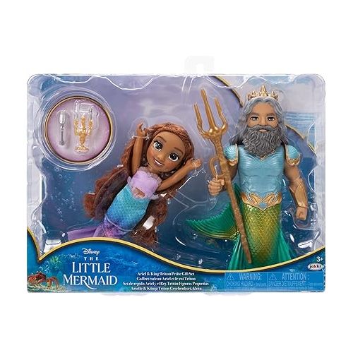 디즈니 Disney The Little Mermaid Ariel Doll and King Triton Petite Gift Set, 6 Inches Tall with Dinglehopper, Candelabra and King Triton’s Trident Accessory Toys