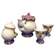 Disney Resort limited release  Beauty and the Beast  Mrs. Potts and Chip teapot set  Mrs. Potts of pot u0026 chip of tea cup u0026 sugar pot