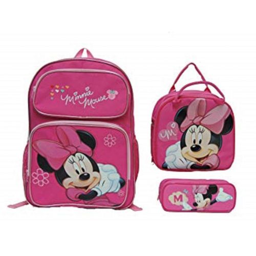 디즈니 Disney Minnie Mouse Pink Large 16 Backpack with Lunch Bag and Pencil Case