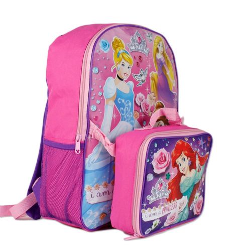 디즈니 Disney Princess 16 Backpack W Detachable Lunch Bag - Ariel Cinderella Aurora Rapunzel