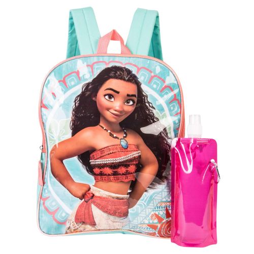 디즈니 Disneys Moana Backpack Combo Set - Disney Moana Girls 3 Piece Backpack Set - Backpack, Waterbottle and Carabina (Teal/Turq)