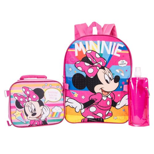디즈니 Minnie Mouse Backpack Combo Set - Disney Minnie Mouse Girls 4 Piece Backpack Set - Backpack & Lunch Kit (Pink)