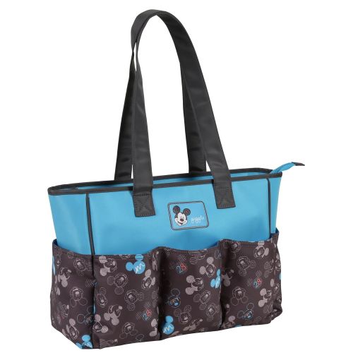 디즈니 Disney Mickey Mouse Giggle Triple Pocket Diaper Bag Tote, Grey Blue