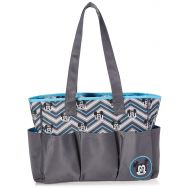 Disney Mickey Mouse Triple Pocket Multi Piece Diaper Bag Set, Chevron Print, Grey/Blue