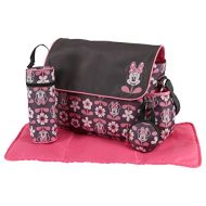 Disney Minnie Mouse Multi Piece Diaper Bag with Flap, Floral Print, Gray/Pink