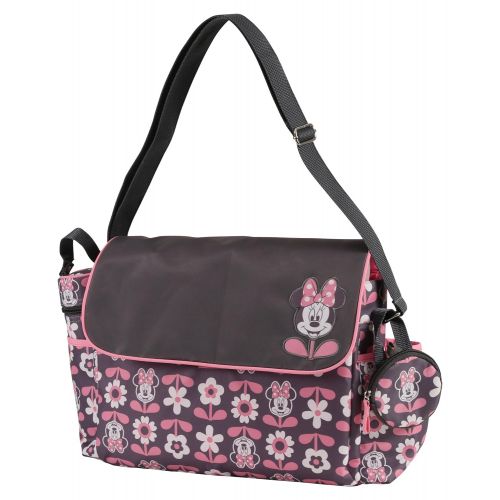 디즈니 Disney Minnie Mouse Multi Piece Diaper Bag with Flap, Floral Print, Gray/Pink