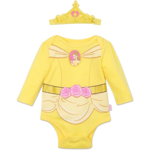 디즈니 Disney Princess Belle Baby Girls Costume Long Sleeve Bodysuit and Tiara Headband Yellow