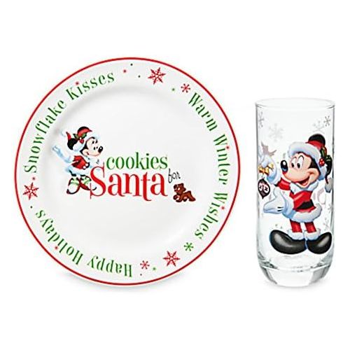 디즈니 Disney Cookies and Milk for Santa Holiday Glass and Plate Set