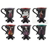 Disney Store Exclusive Designer Villians Mug Set of 6; Queen of Hearts, Maleficent, Ursula, Mother Gothel, Evil Queen, Cruella De Vil Graphic Design