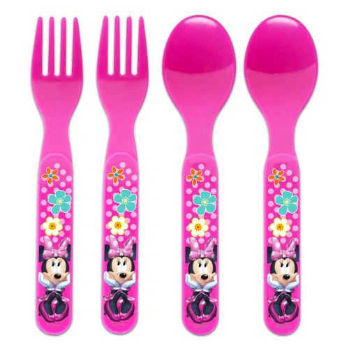 디즈니 Disney Minnie Mouse Bow-tique 4-piece Flatware Set (2 Forks and 2 Spoons)