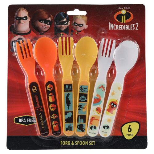 디즈니 DisneyPixar Incredibles 2 Fork and Spoon Set, Multi, 6 Count