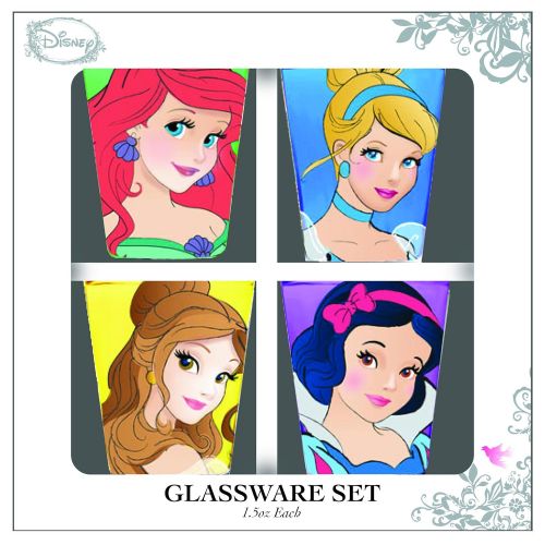 디즈니 Silver Buffalo DP116263 Disney Princess Faces Colored Mini Glass Set (4 Pack), Multicolor