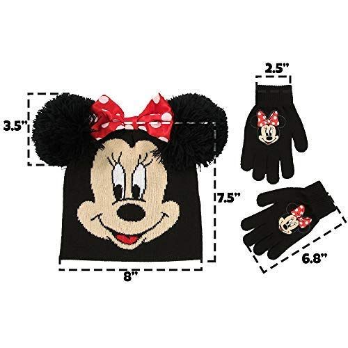 디즈니 Disney Little Girls Minnie Mouse Hat and Gloves Cold Weather Set, Age 4-7