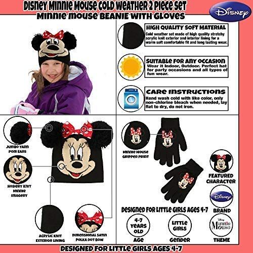 디즈니 Disney Little Girls Minnie Mouse Hat and Gloves Cold Weather Set, Age 4-7
