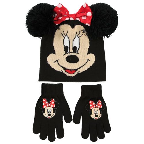 디즈니 Disney Little Girls Minnie Mouse Hat and Gloves Cold Weather Set, Age 4-7