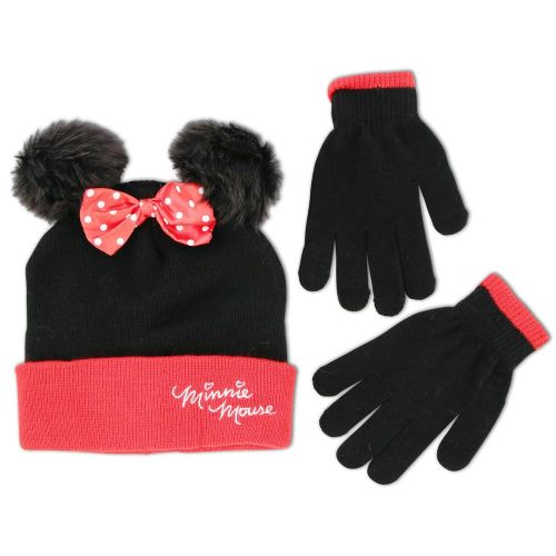 디즈니 Disney Little Girls Minnie Mouse Character Hat and Glove Cold Weather Set, Age 4-7