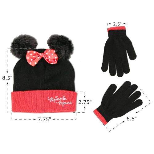 디즈니 Disney Little Girls Minnie Mouse Character Hat and Glove Cold Weather Set, Age 4-7
