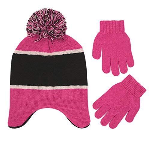 디즈니 Disney Little Girls Minnie Mouse Hat and Glove Cold Weather Set, Age 4-7