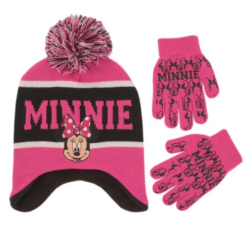 디즈니 Disney Little Girls Minnie Mouse Hat and Glove Cold Weather Set, Age 4-7
