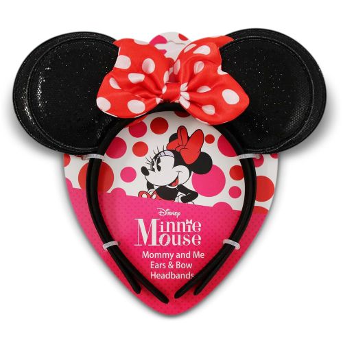 디즈니 Disney Minnie Mouse Sparkled Ear Shaped Headband with Polka Dot Bow, Mommy and Me Set, Include One Adult Size and One for Little Girl Age 2-7