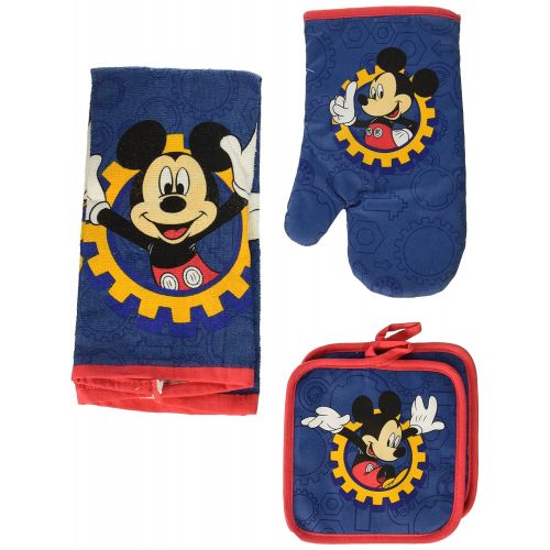 디즈니 Disney Mickey Mouse Blue Gear 4-pc Kitchen Set: Towel, Oven Mitt & 2 Pot Holders