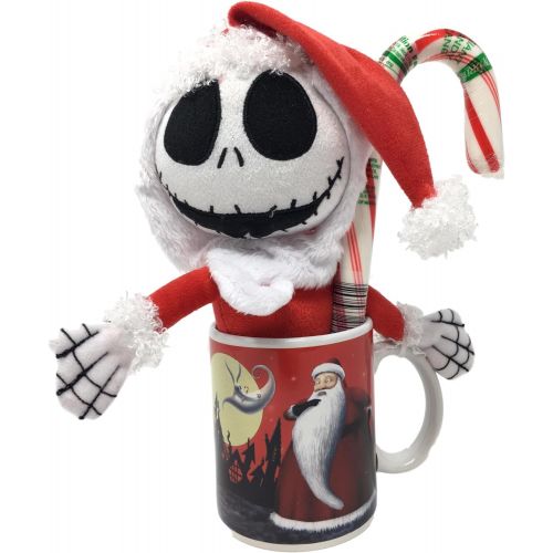 디즈니 Disney Nightmare Before Christmas Jack Skellington Plush & 12 oz Mug Set with Jumbo Candy Cane (Jack Skellington & Santa Mug)