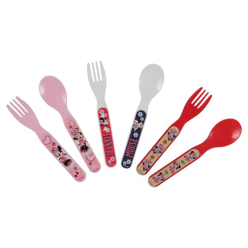 디즈니 Disney Minnie Mouse Fork and Spoon Set, Pink, 6 Count