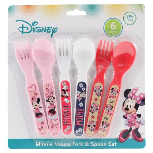 디즈니 Disney Minnie Mouse Fork and Spoon Set, Pink, 6 Count