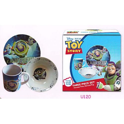 디즈니 Toy Story 3 Pc Porcelain dinner Set in Printed Gift box, 8 oz Mug, 7.5 Rim Plate, 5.5 Bowl (No Florida) by Disney
