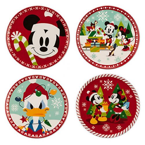 디즈니 Disney Store Christmas Dessert Plates Mickey Minnie Mouse Donald Duck Melamine 2015