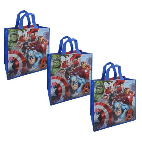 디즈니 Disney [3-Pack] Marvel Avengers Large 15.5-inch Reusable Shopping Tote or Gift Bag (Thor, Captain America, Hulk, Iron Man), Red, Blue